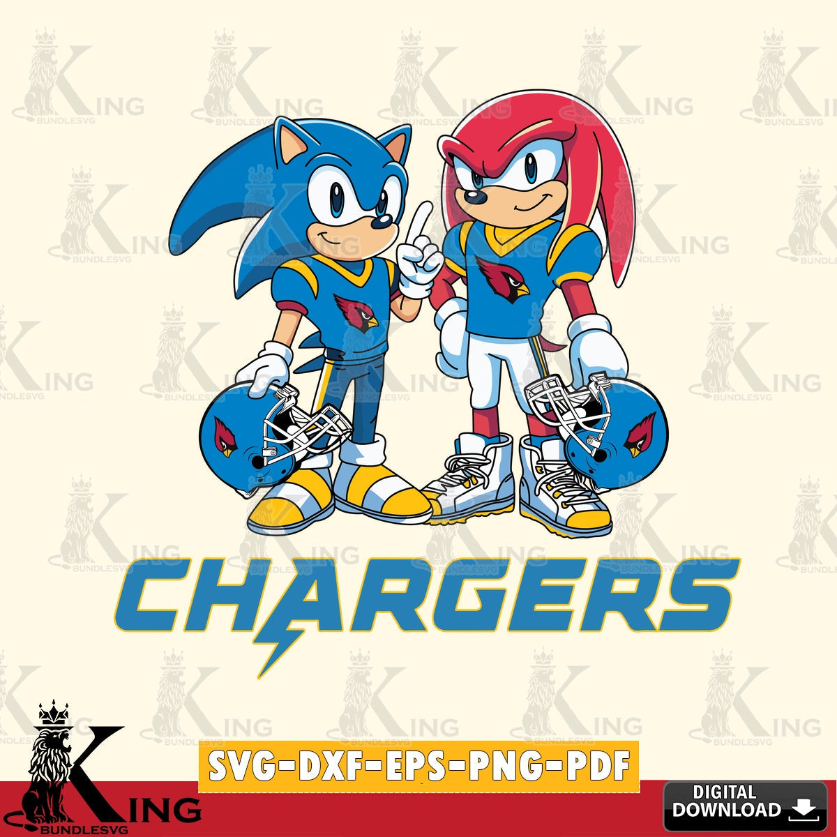 Digital download featuring Los Angeles Chargers Sonic And Knuckles Football SVG cut file for personalized gifts and laser projects