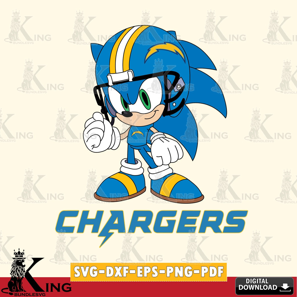 Hand-drawn style art of Los Angeles Chargers Sonic Football Mascot, printable vector design for sublimation and crafts