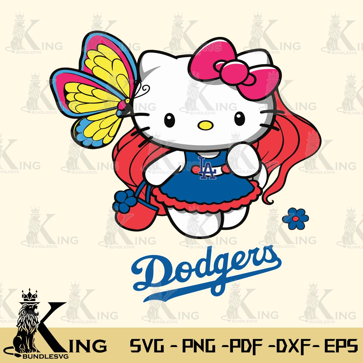 Los Angeles Dodgers Kitty Wings & Flowers Svg Eps Dxf Png File, Digital Download