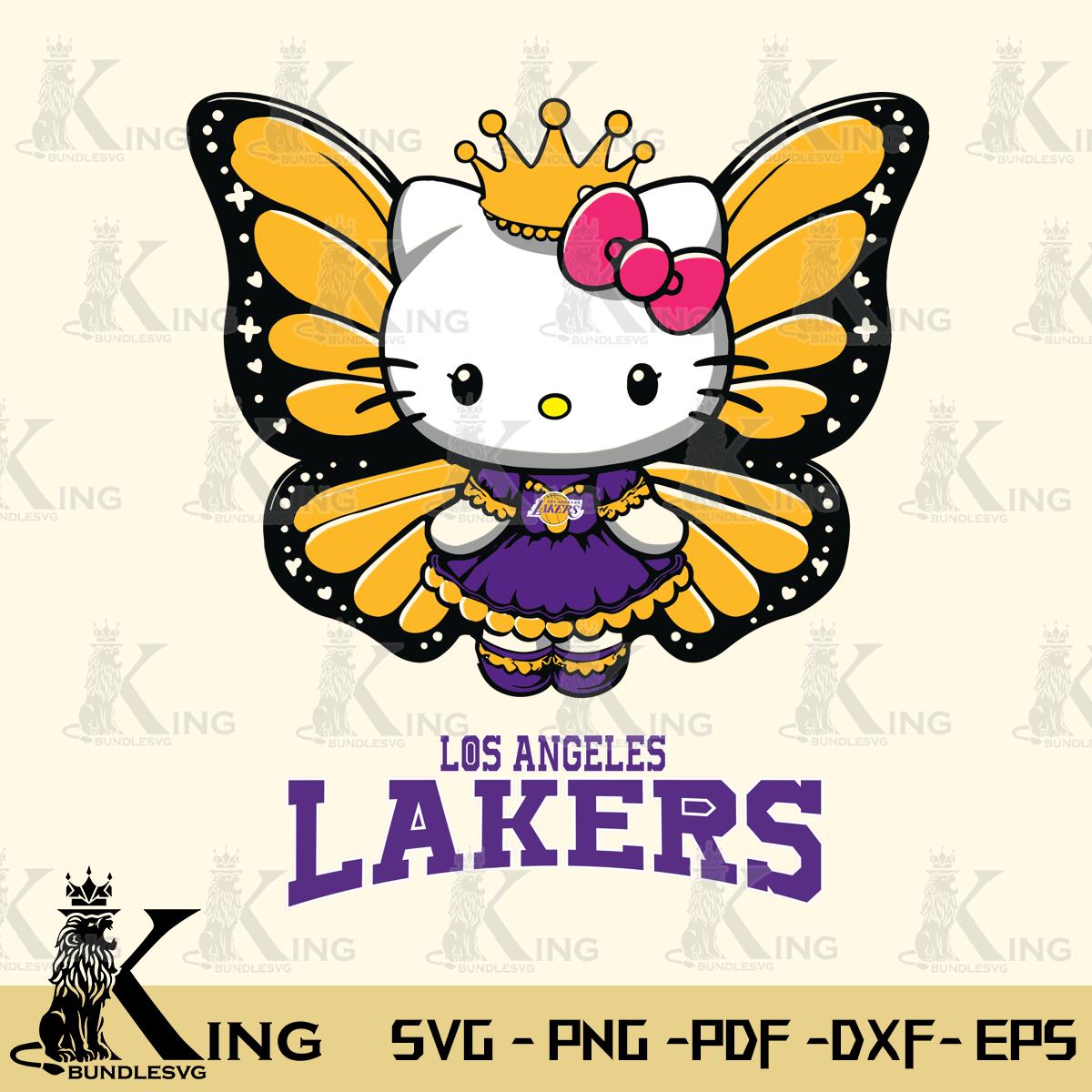 Los Angeles Lakers Kitty Wings & Flowers Svg Eps Dxf Png File, Digital Download
