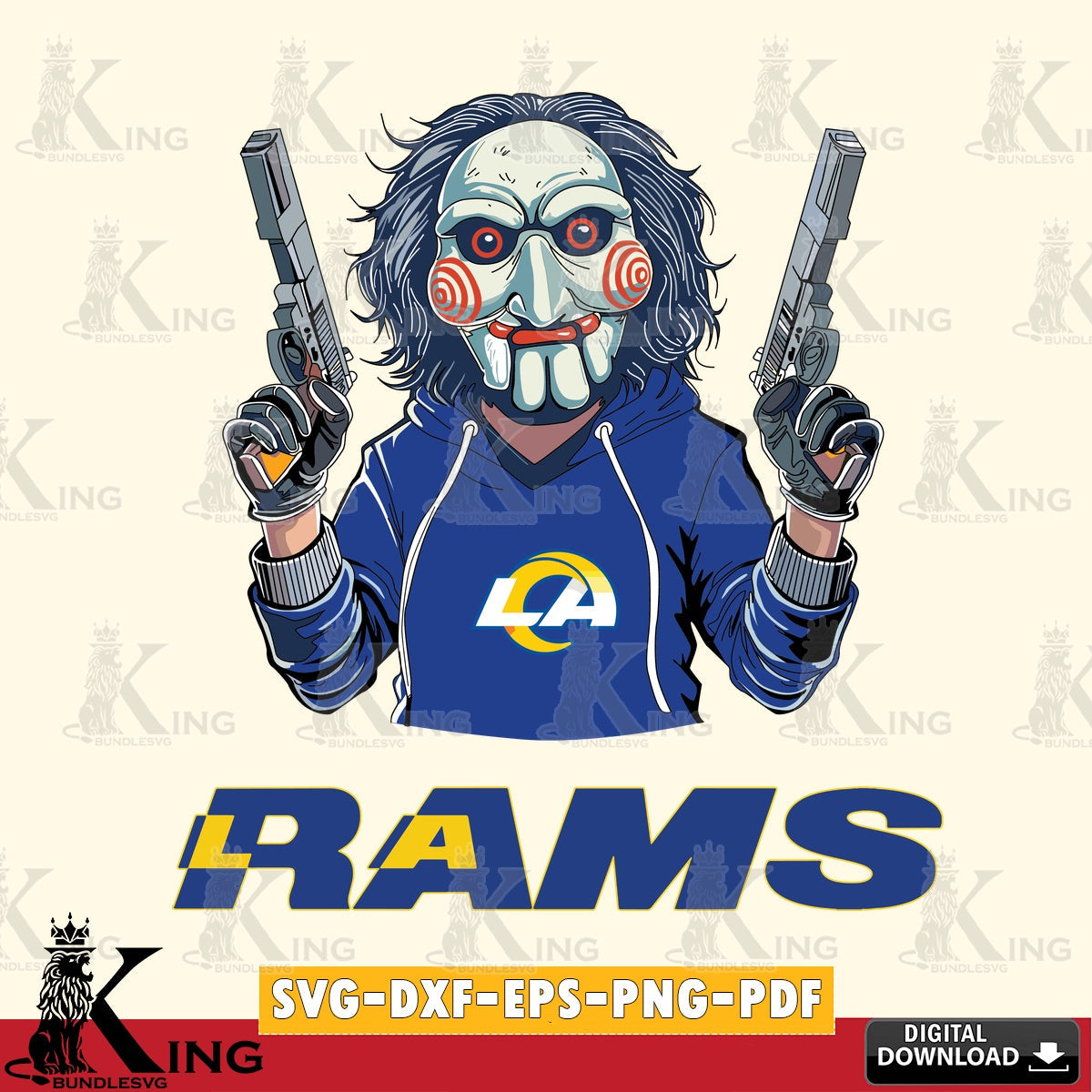 Digital download featuring Los Angeles Rams Jigsaw Billy Football, an NFL file cut, SVG PNG files perfect for Cricut and