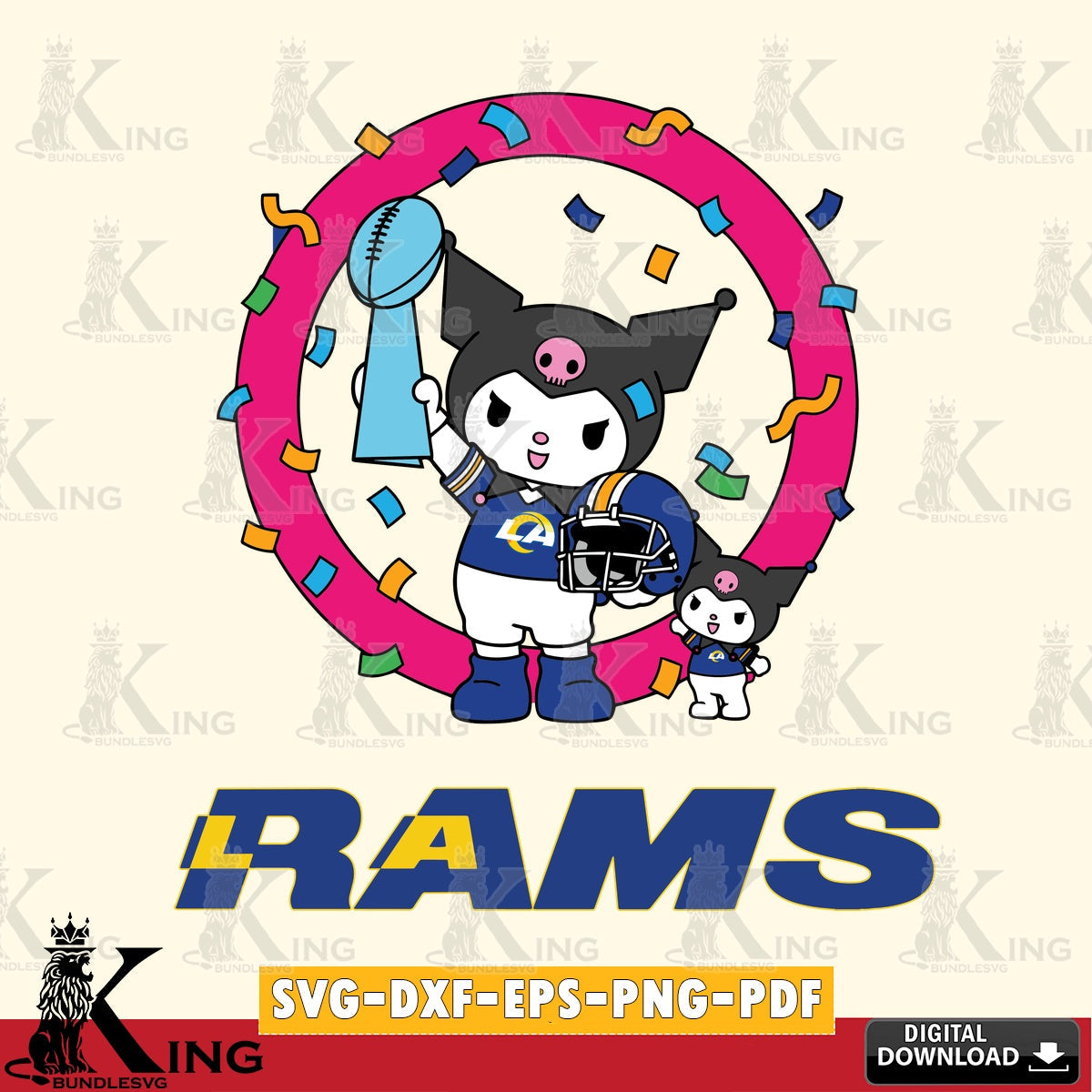 Los Angeles Rams Kuromi Football Champion SVG file, Cricut, Cut file , Digital Download , Instant Download, Sanrio svg, Clipart