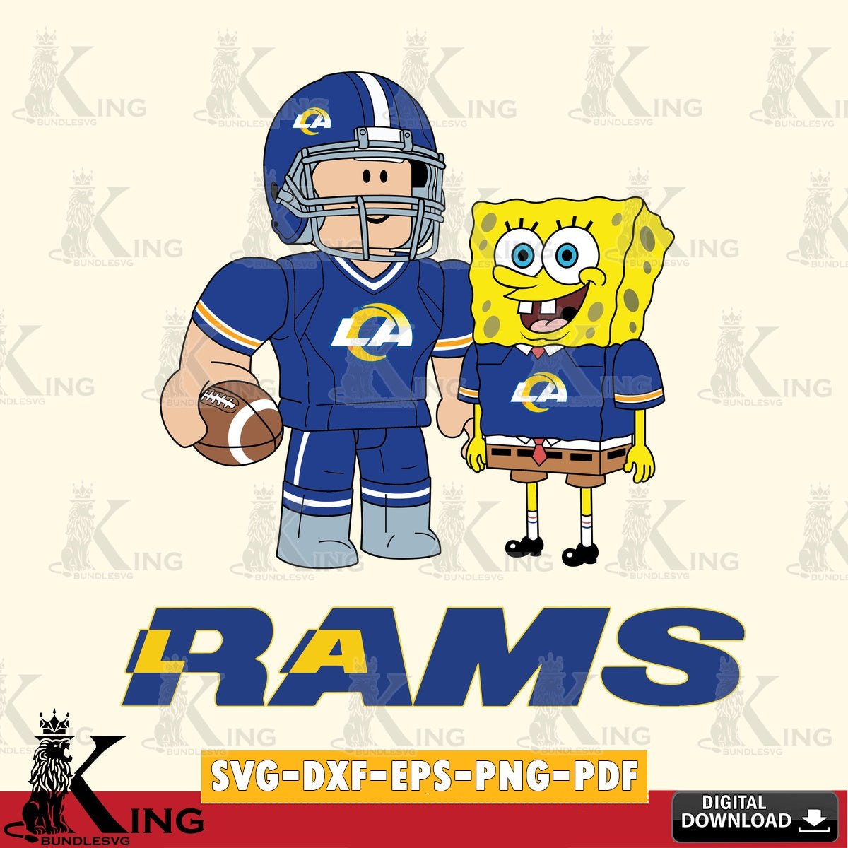 Digital download featuring Los Angeles Rams Roblox & Spongebob Football, a printable vector design for sublimation and crafts