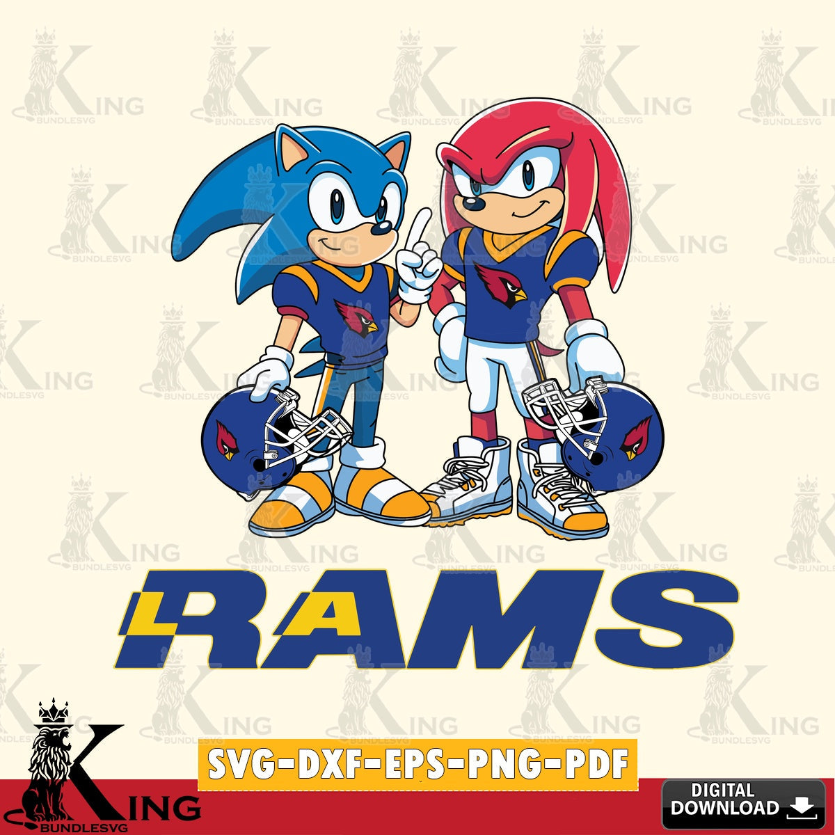 Los Angeles Rams Sonic And Knuckles Football SVG file, Vector , Digital Download , PDF File , Instant Download