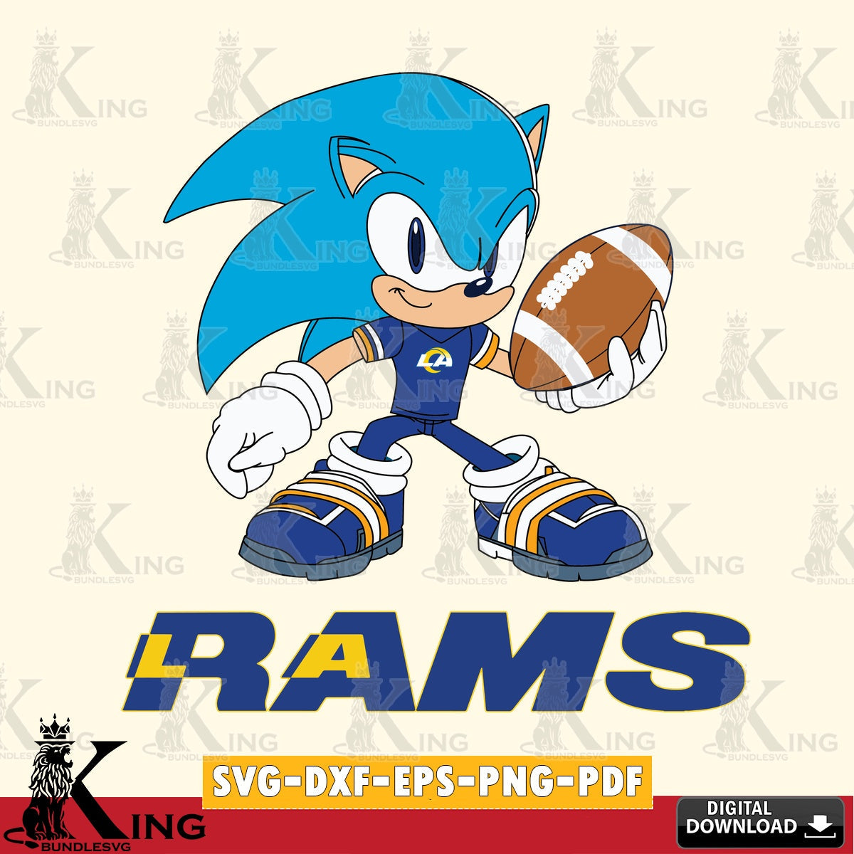 Digital clipart of Los Angeles Rams Sonic Rugby, vector SVG PNG design suitable for Glowforge and laser cutting