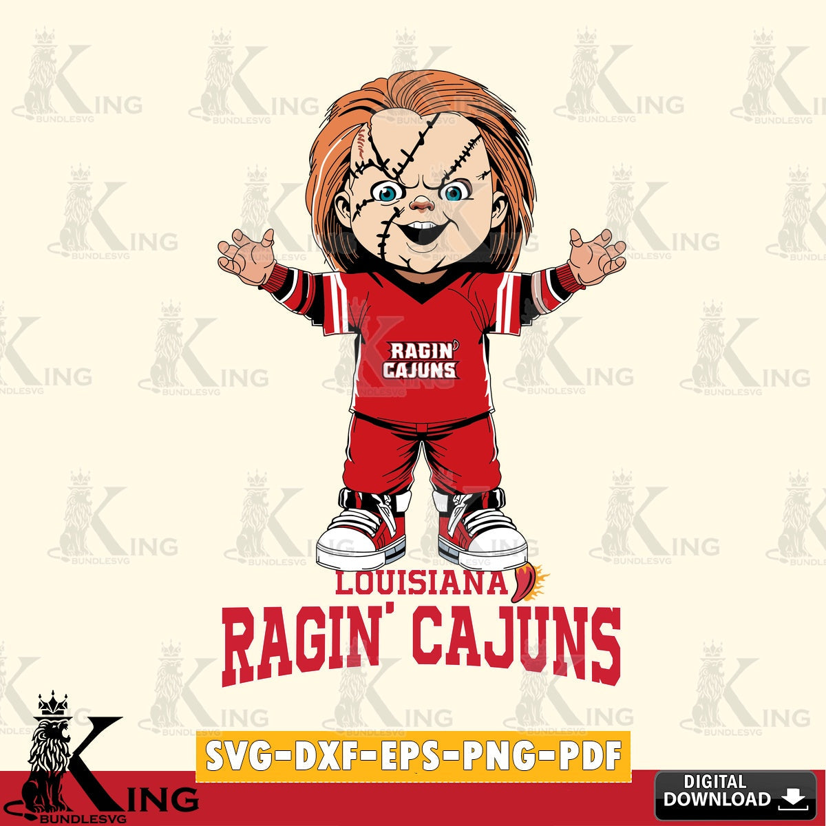Printable art of Louisiana Ragin' Cajuns Chucky Football, a high-quality vector for DIY scrapbooking and home decor