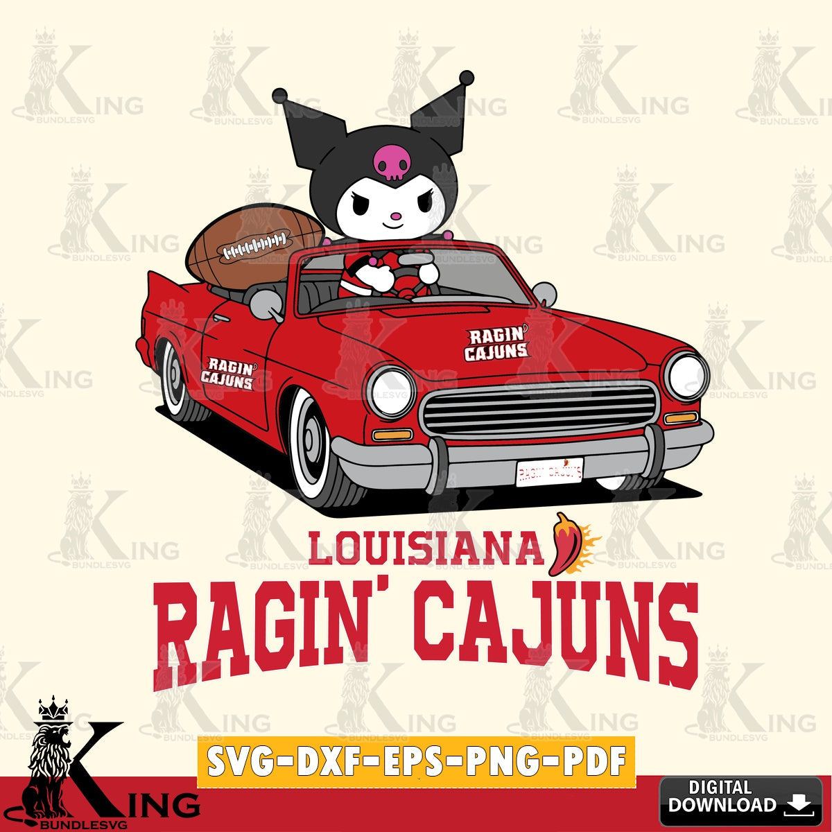 Louisiana Ragin' Cajuns Kuromi Car Football Game SVG file, Cricut, Cut file , Digital Download , Instant Download, Sanrio svg, Clipart