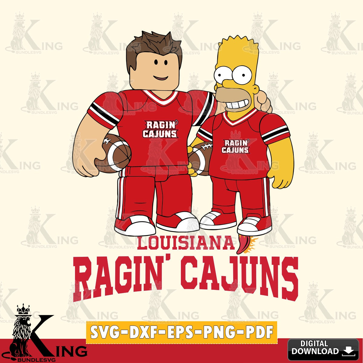 Louisiana Ragin' Cajuns Roblox & Homer Simpson Football SVG file , NCAA Cricut, File cut , Digital Download , PDF File