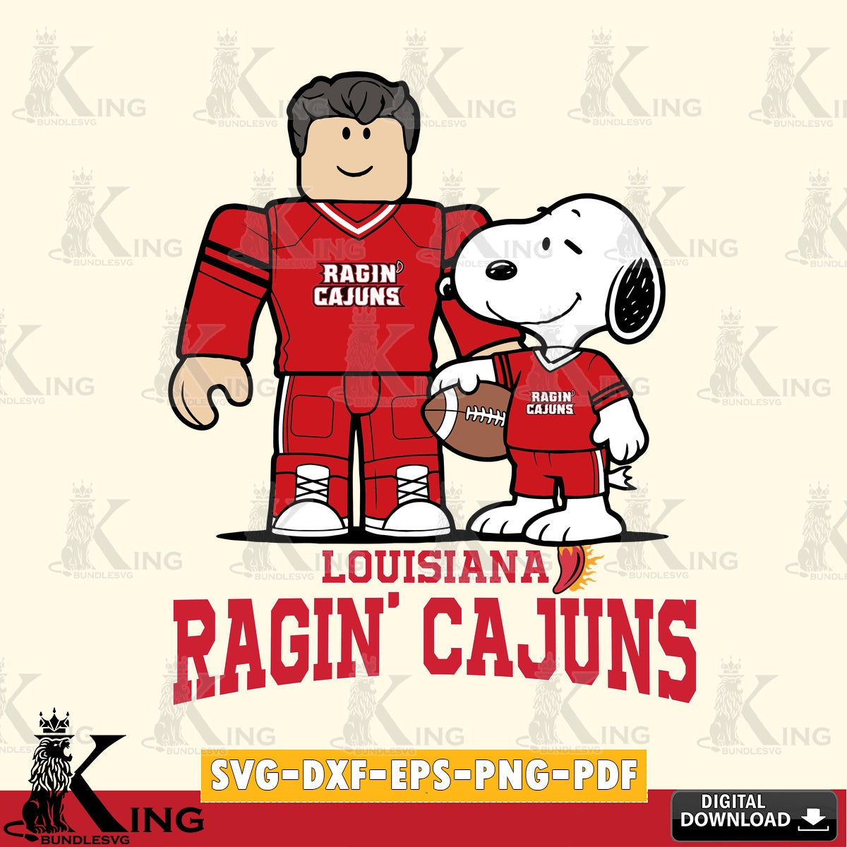 Louisiana Ragin' Cajuns Roblox & Snoopy Football SVG file , NCAA Cricut, File cut , Digital Download , PDF File