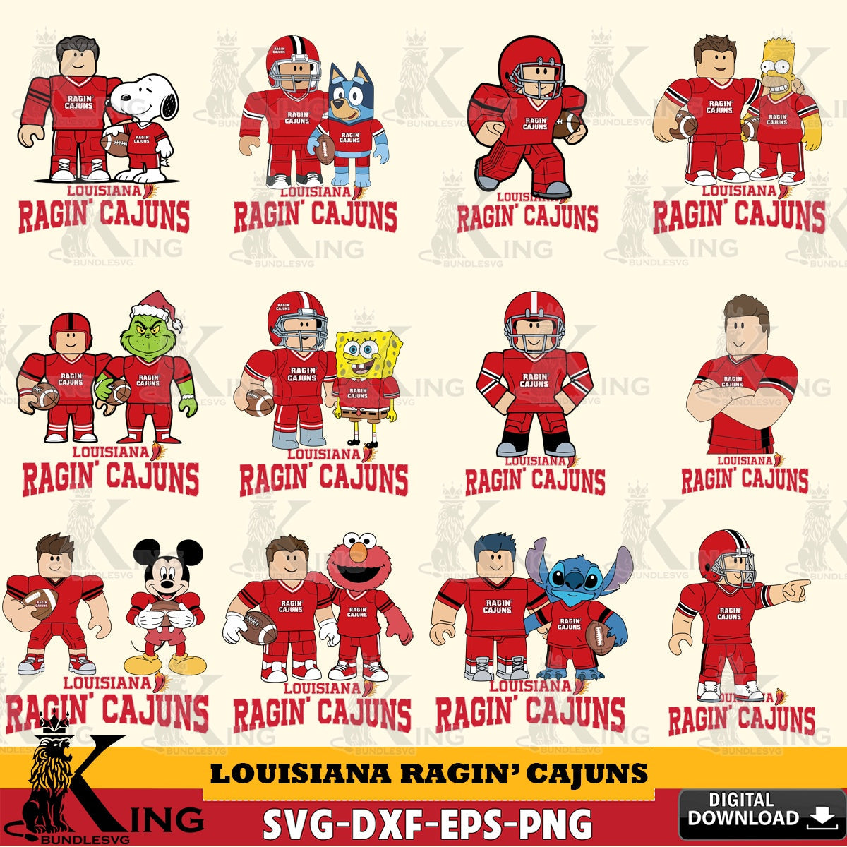 Louisiana Ragin' Cajuns Roblox With Friends football NCAA Bundle SVG file , NCAA Cricut, File cut , Digital Download , PDF File