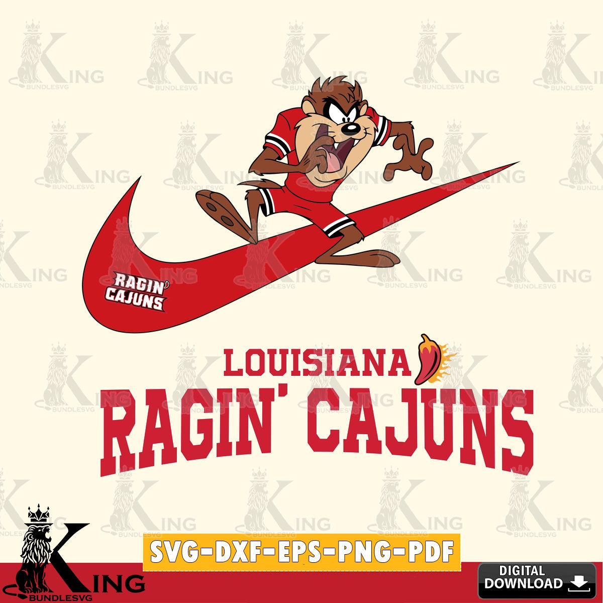 Louisiana Ragin' Cajuns Taz Football Nike SVG file, Cut file , Digital Download , Instant Download, Taz svg, NCAA svg