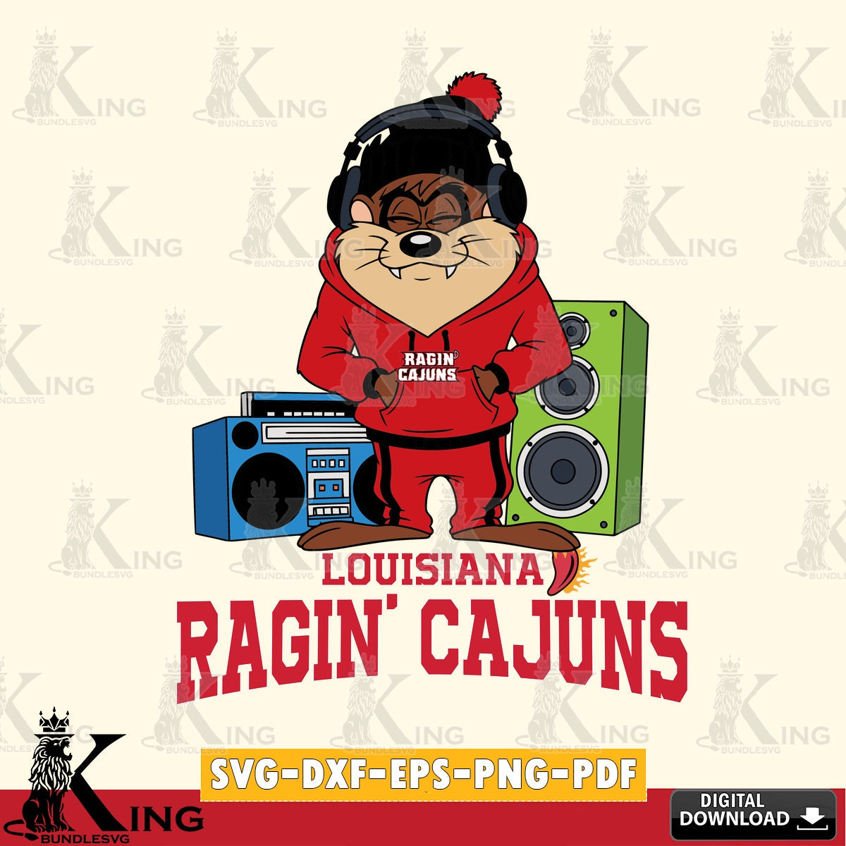 Louisiana Ragin' Cajuns Taz Hip Hop SVG file, Cut file , Digital Download , Instant Download, Taz svg, NCAA svg