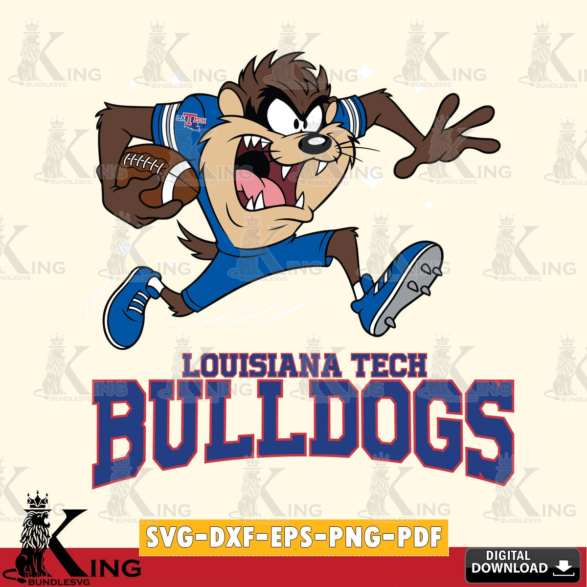 Louisiana Tech Bulldogs Angry Taz Football SVG file, Cut file , Digital Download , Instant Download, Taz svg, NCAA svg