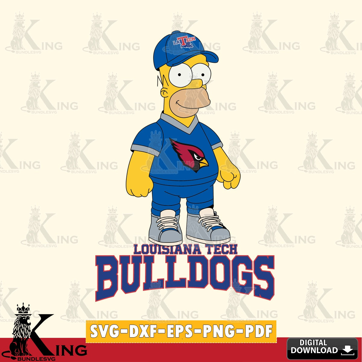 Stylish representation of Louisiana Tech Bulldogs Homer Simpson Football, a high-quality vector for DIY scrapbooking and home