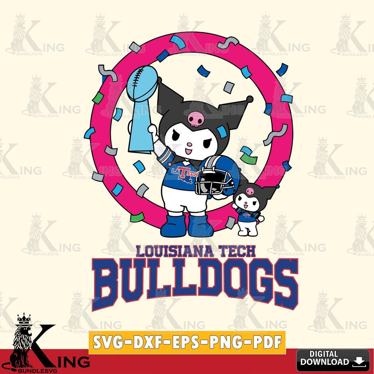 Louisiana Tech Bulldogs Kuromi Football Champion SVG file, Cricut, Cut file , Digital Download , Instant Download, Sanrio svg, Clipart