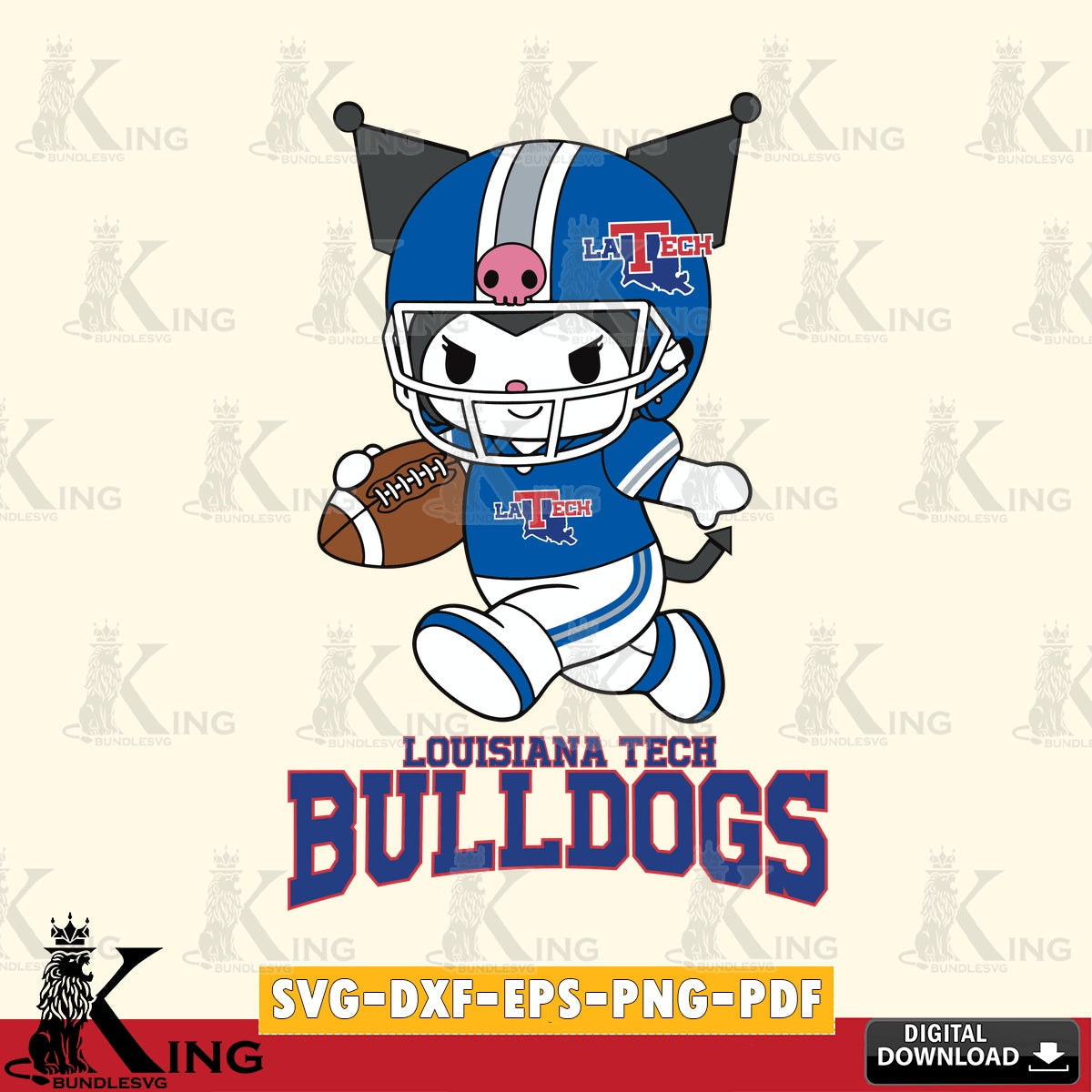 Louisiana Tech Bulldogs Kuromi Football Run SVG file, Cricut, Cut file , Digital Download , Instant Download, Sanrio svg, Clipart