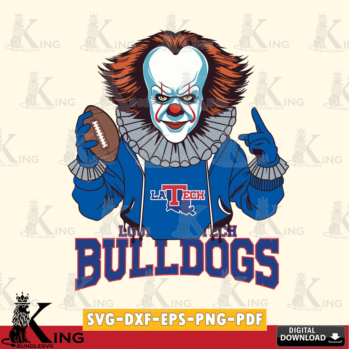 Detailed illustration of a Louisiana Tech Bulldogs Pennywise player football, high-quality vector for DIY scrapbooking and home