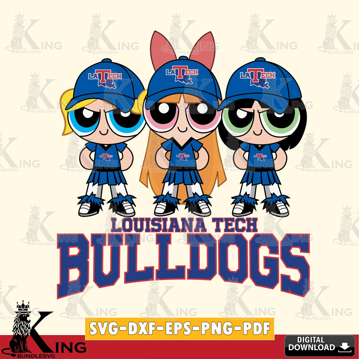 Printable art of Louisiana Tech Bulldogs PowerPuff Girls Football printable vector design for sublimation and crafts