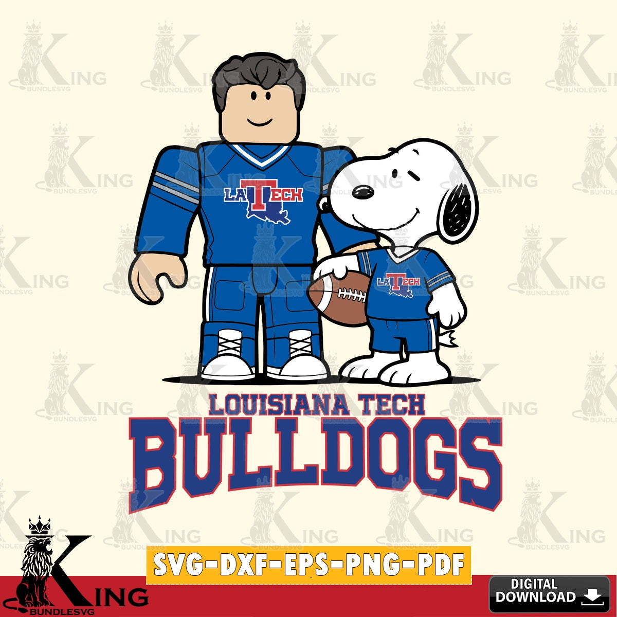 Louisiana Tech Bulldogs Roblox & Snoopy Football SVG file , NCAA Cricut, File cut , Digital Download , PDF File