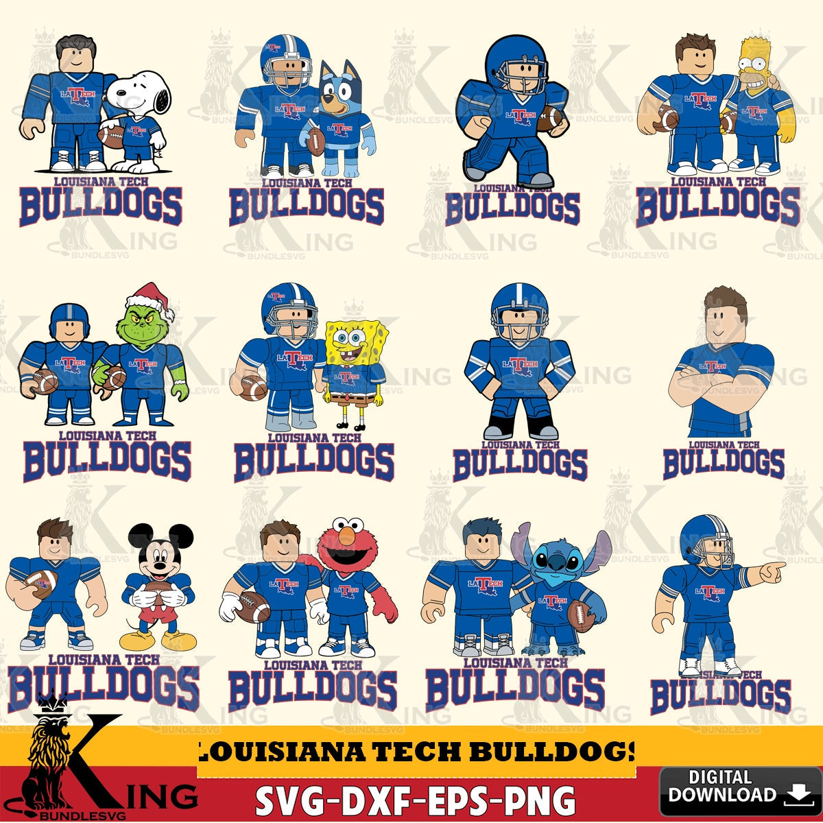 Louisiana Tech Bulldogs Roblox With Friends football NCAA Bundle SVG file , NCAA Cricut, File cut , Digital Download , PDF File