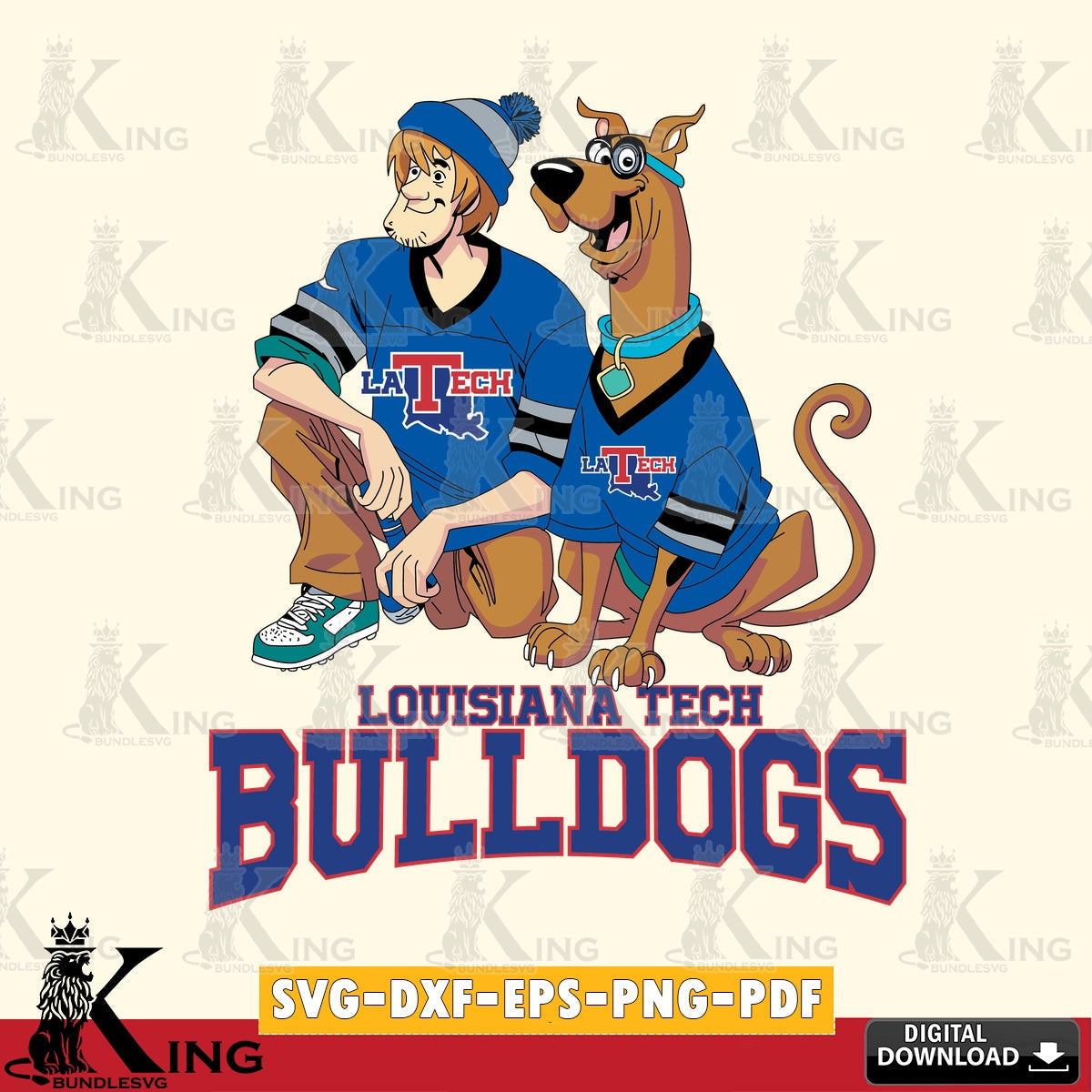 Custom design featuring Louisiana Tech Bulldogs Shaggy and Scooby Doo football, PNG clipart for sublimation printing and graphic