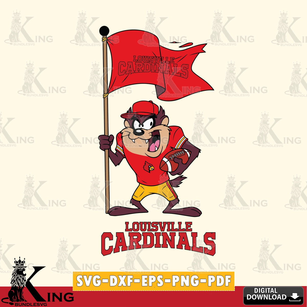 Louisville Cardinals Football Taz Flag Art SVG file, Cut file , Digital Download , Instant Download, Taz svg, NCAA svg