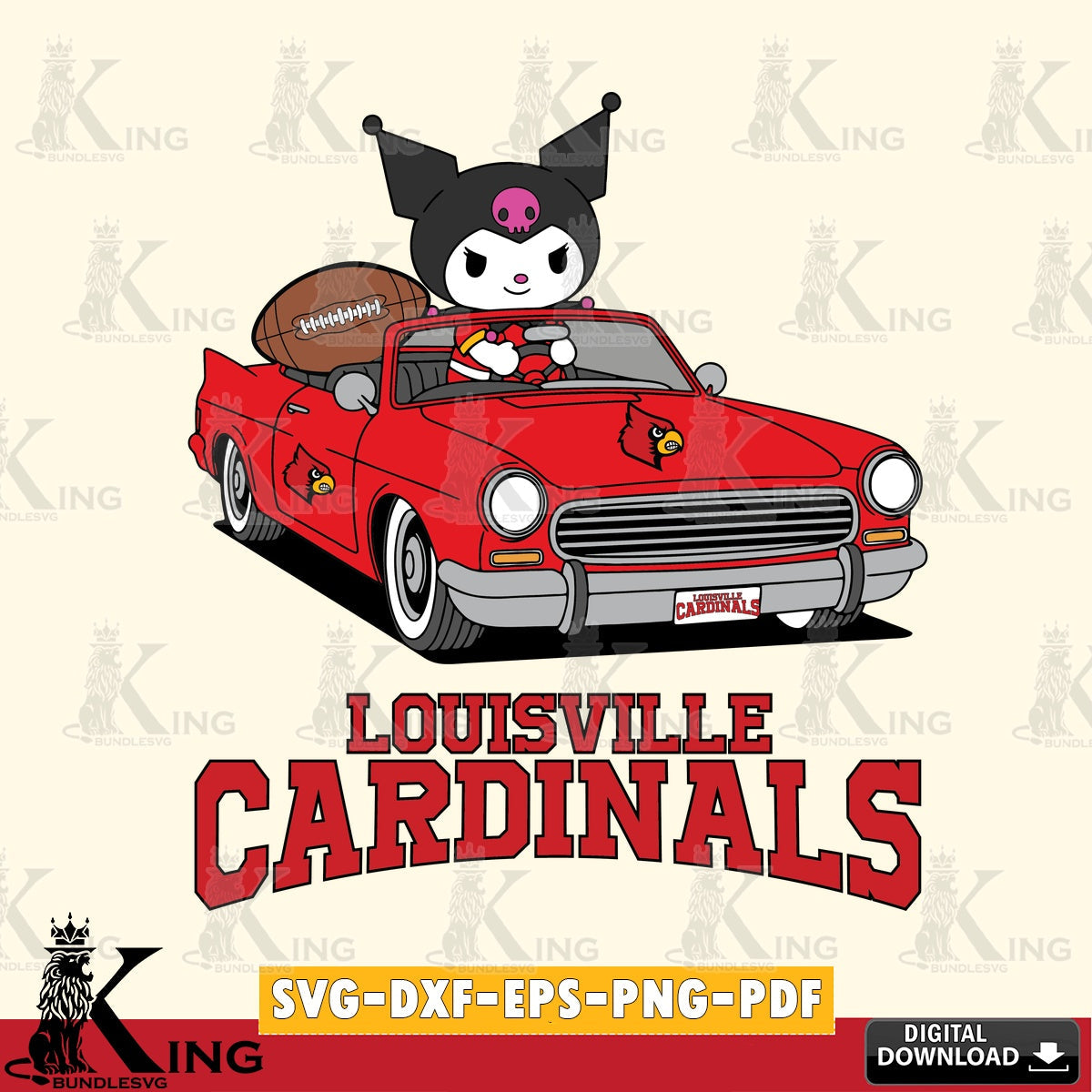Louisville Cardinals Kuromi Car Football Game SVG file, Cricut, Cut file , Digital Download , Instant Download, Sanrio svg, Clipart