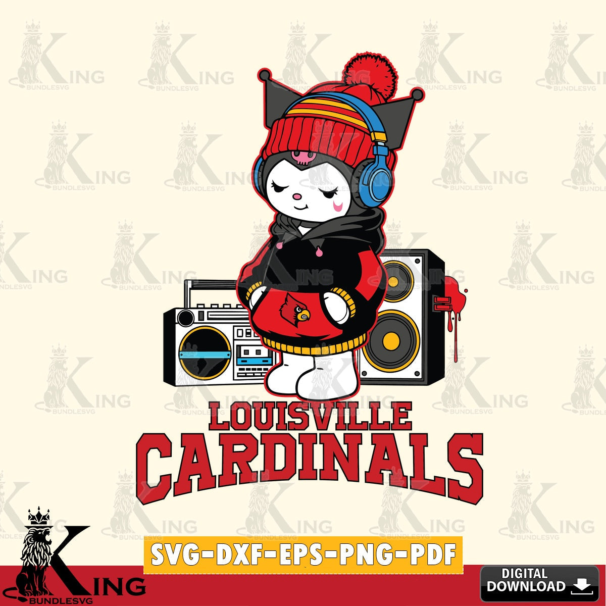 Louisville Cardinals Kuromi Football Music SVG file, Cricut, Cut file , Digital Download , Instant Download, Sanrio svg, Clipart