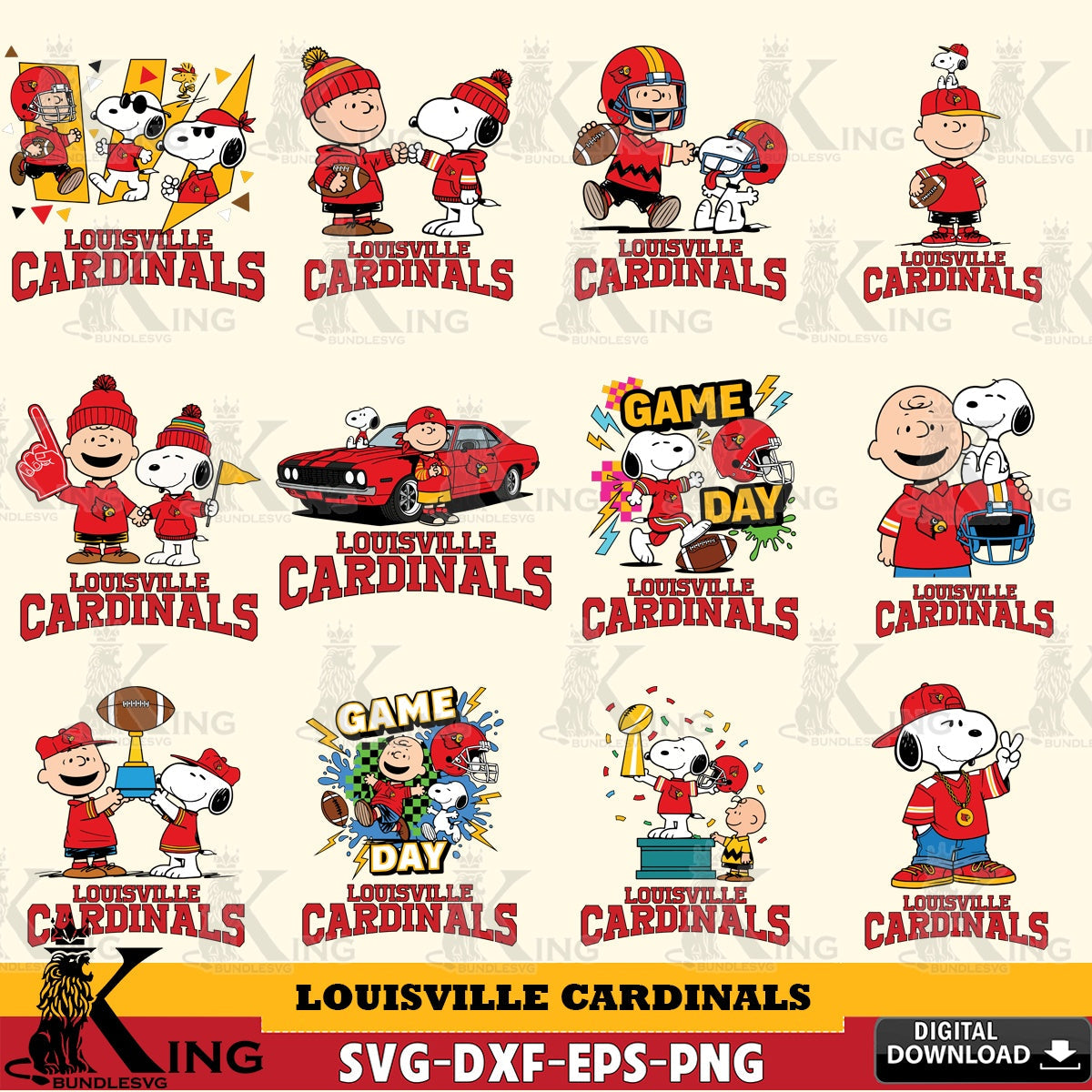Louisville Cardinals Peanuts Football NCAA Bundle SVG, Cricut, Cut file , Digital Download , Instant Download, Peanuts svg, NCAA svg, Football svg, Sport svg