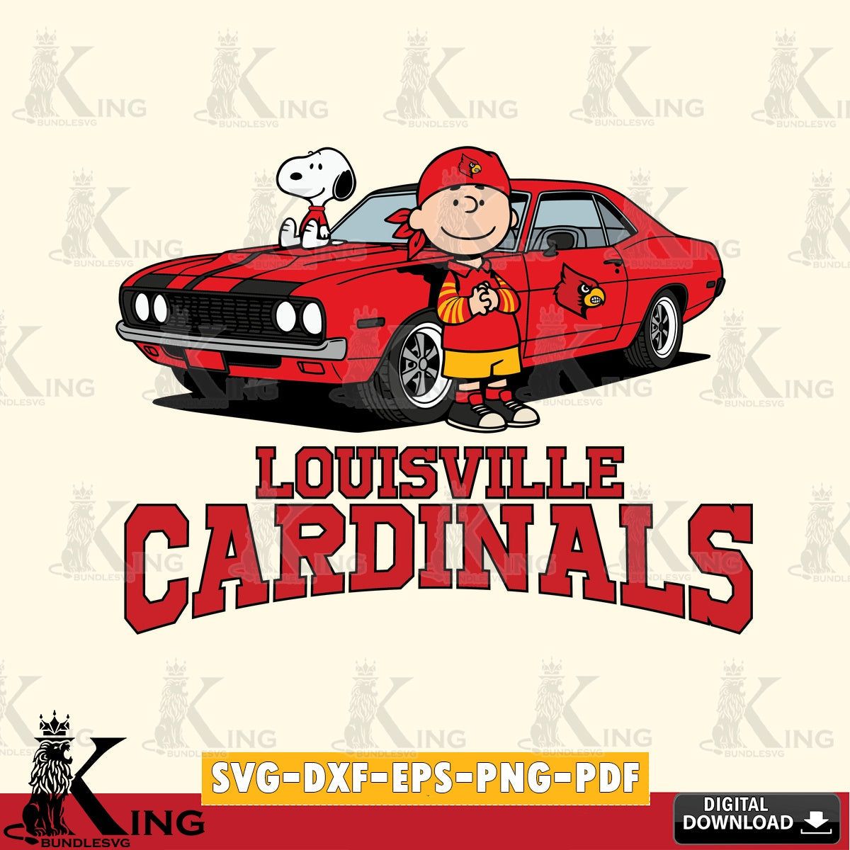 Louisville Cardinals Peanuts Muscle Car SVG, Cricut, Cut file , Digital Download , Instant Download, Peanuts svg, NCAA svg, Football svg, Sport svg