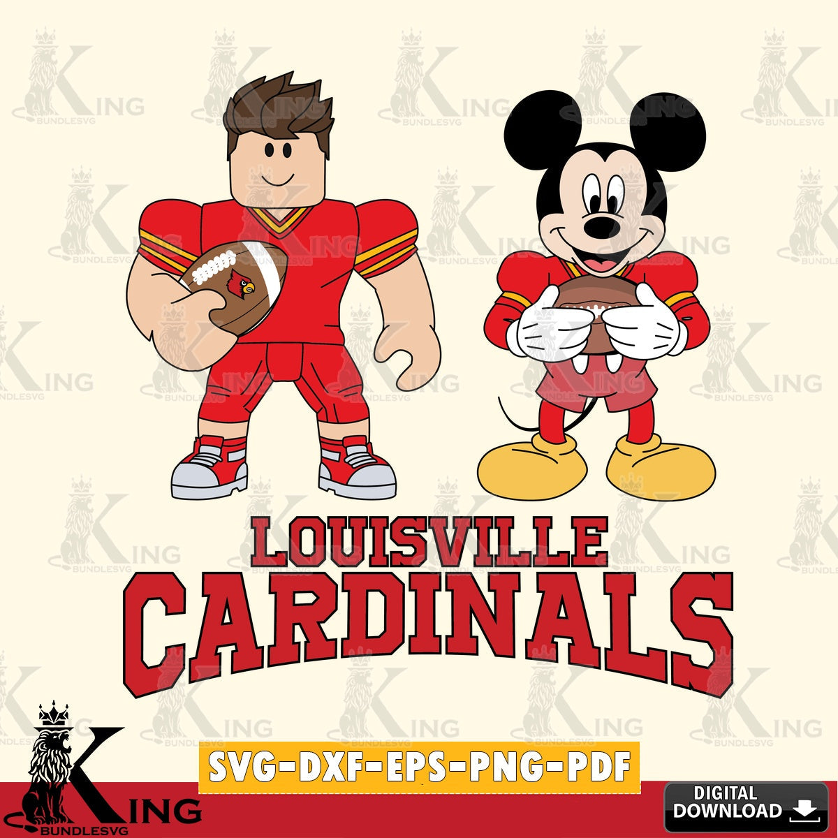 Louisville Cardinals Roblox & Mickey Football SVG file , NCAA Cricut, File cut , Digital Download , PDF File