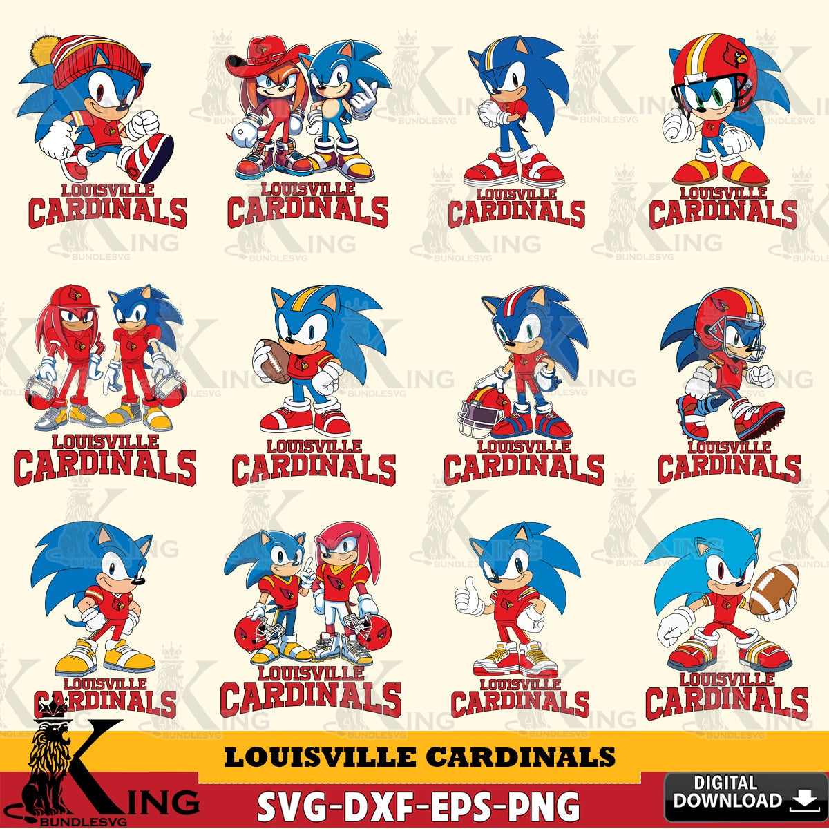 Comprehensive collection of Louisville Cardinals Sonic & Knuckles NCAA Football Bundle SVG cut file for personalized gifts and