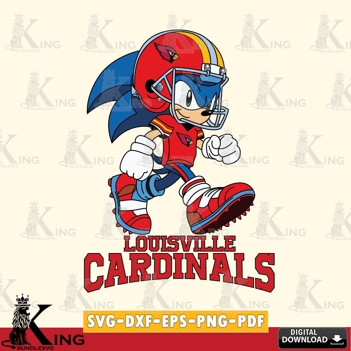 Modern graphic depicting Louisville Cardinals Sonic Ready Football, SVG PNG design suitable for Glowforge and laser cutting