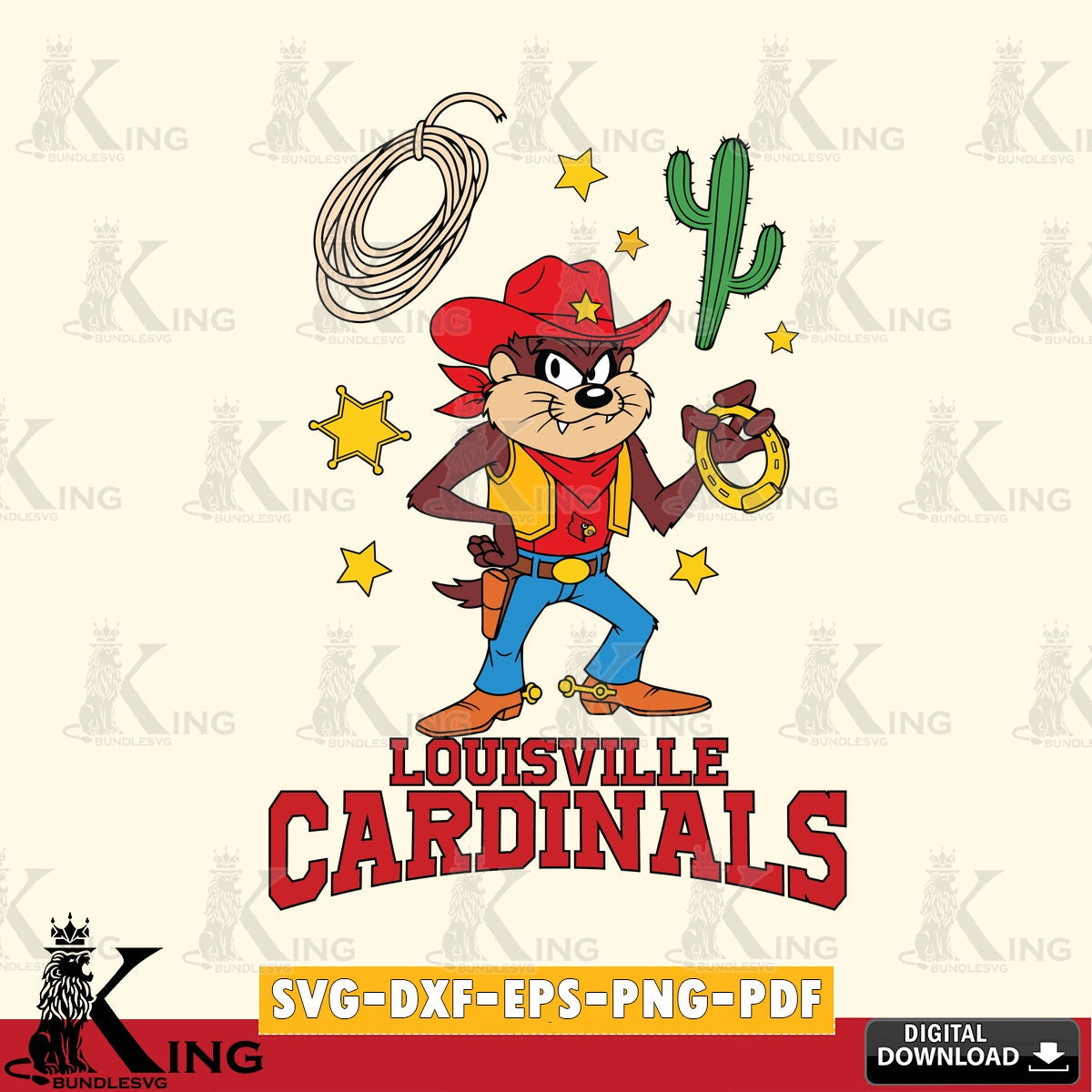 Louisville Cardinals Taz Cowboy Western SVG file, Cut file , Digital Download , Instant Download, Taz svg, NCAA svg