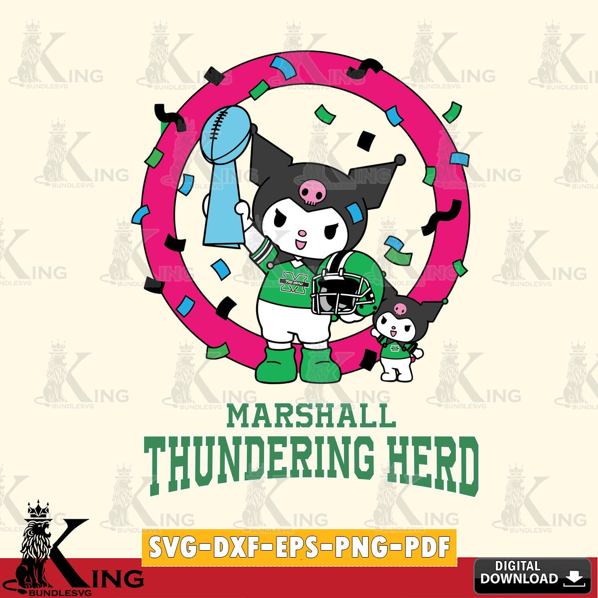 Marshall Thundering Herd Kuromi Football Champion SVG file, Cricut, Cut file , Digital Download , Instant Download, Sanrio svg, Clipart