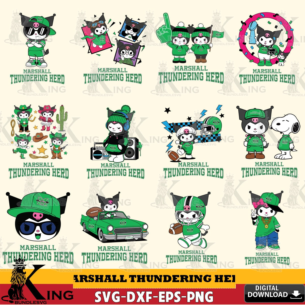 Marshall Thundering Herd Kuromi Football Jersey NCAA Bundle SVG file, Cricut, Cut file , Digital Download , Instant Download, Sanrio svg, Clipart