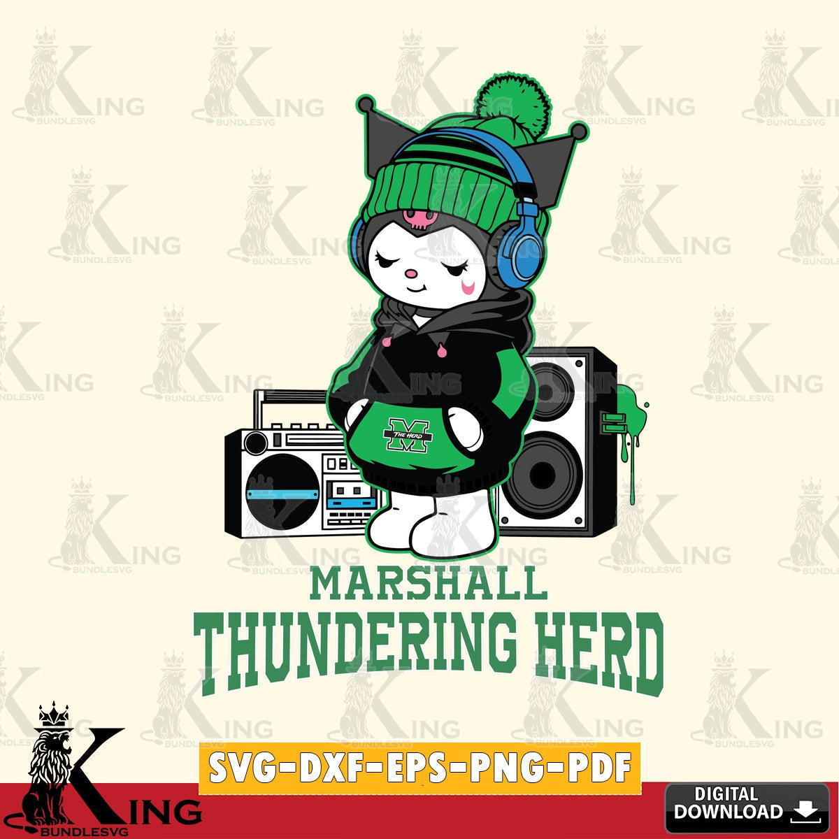 Marshall Thundering Herd Kuromi Football Music SVG file, Cricut, Cut file , Digital Download , Instant Download, Sanrio svg, Clipart