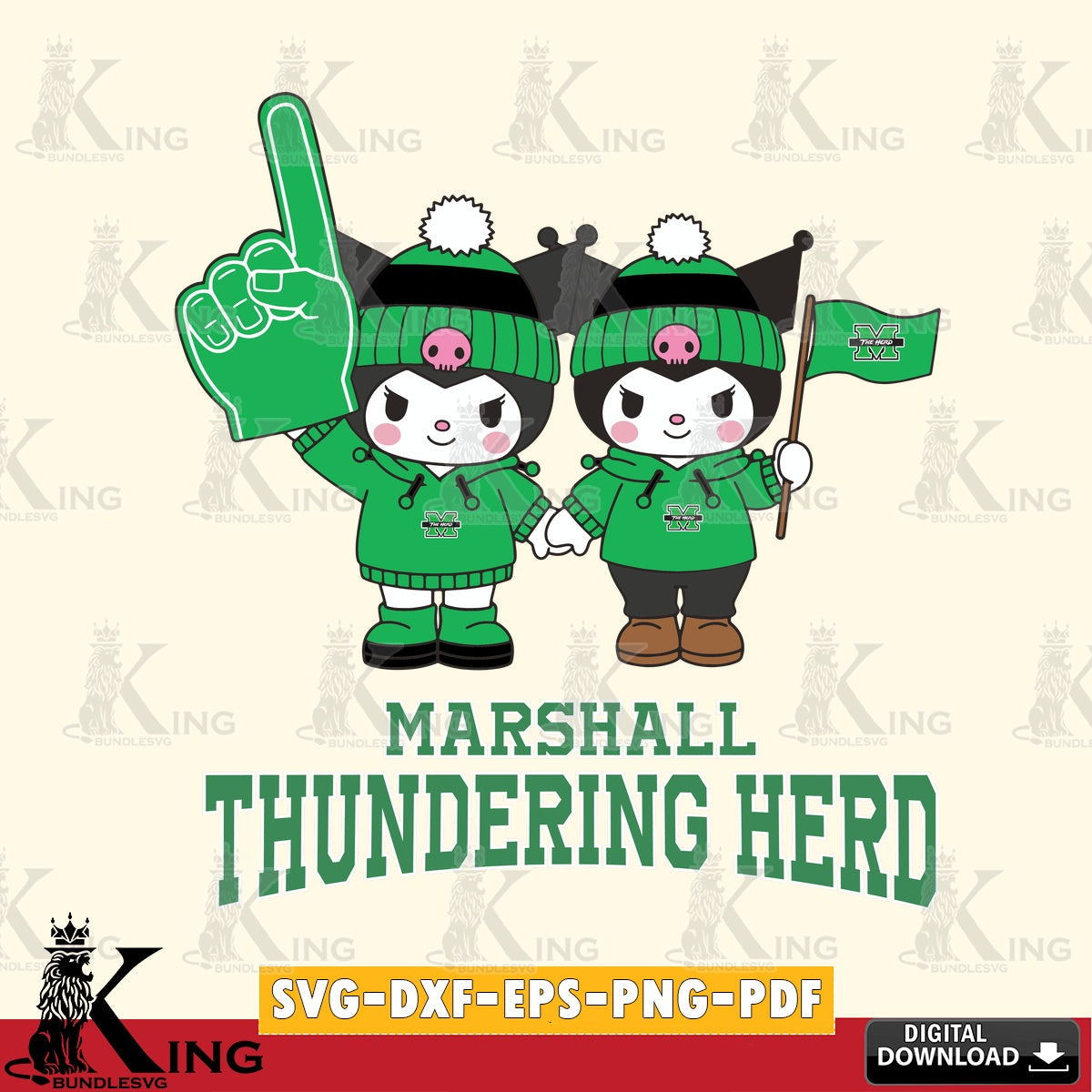 Marshall Thundering Herd Kuromi rugby Fan SVG file, Cricut, Cut file , Digital Download , Instant Download, Sanrio svg, Clipart