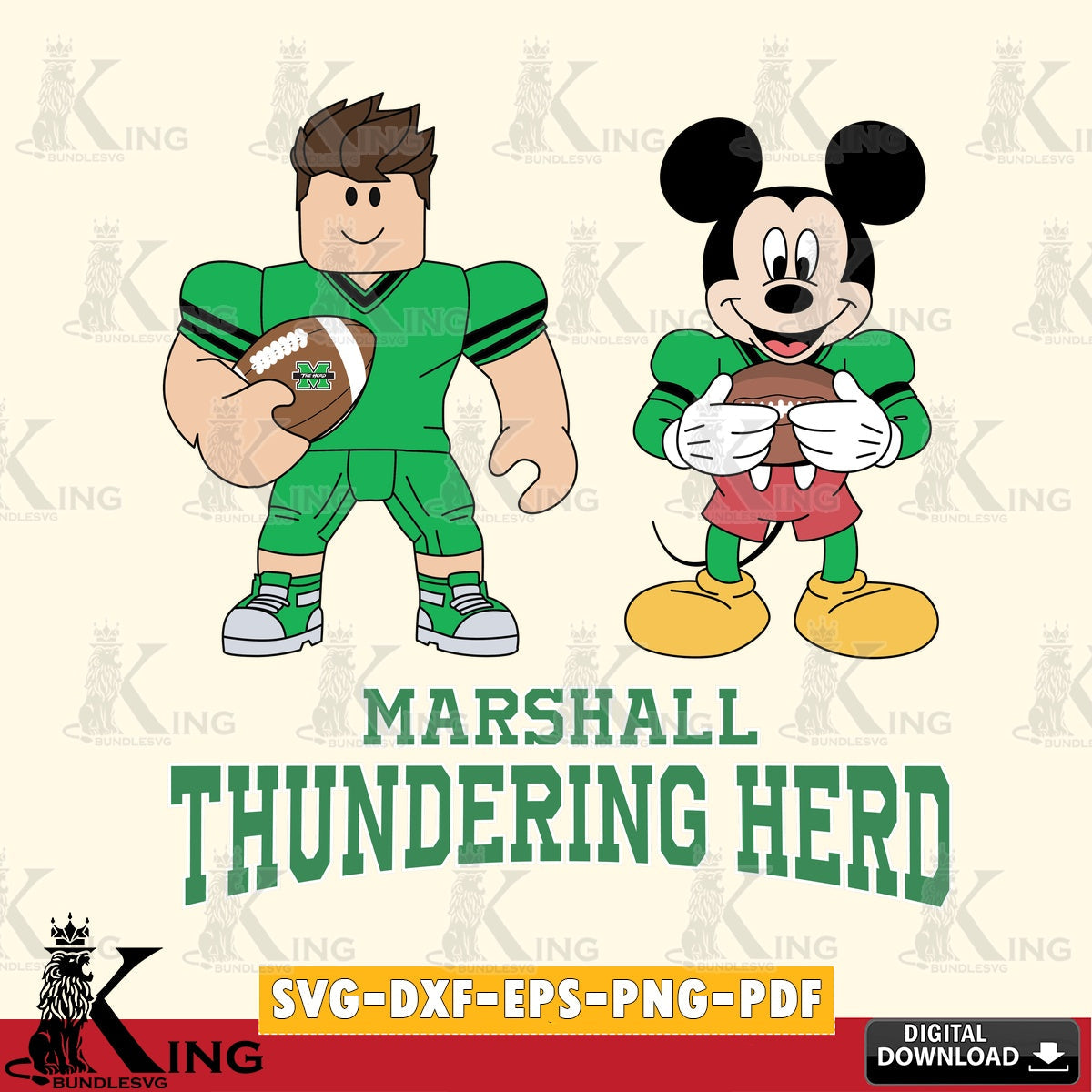 Marshall Thundering Herd Roblox & Mickey Football SVG file , NCAA Cricut, File cut , Digital Download , PDF File