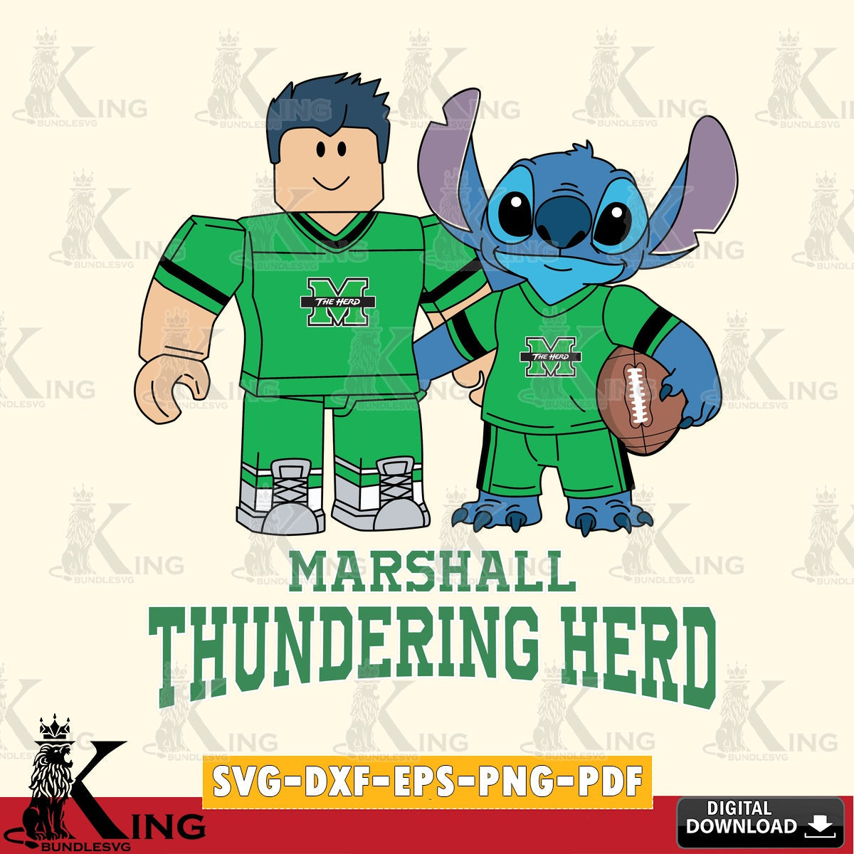 Marshall Thundering Herd Roblox & Stitch Football SVG file , NCAA Cricut, File cut , Digital Download , PDF File