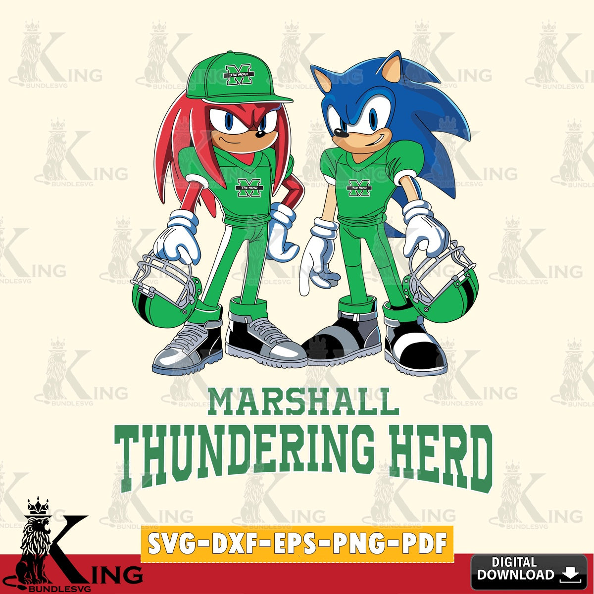 Marshall Thundering Herd Sonic And Knuckles Player Football SVG file, Vector , Digital Download , PDF File , Instant Download