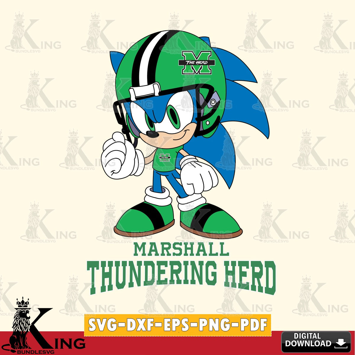 Custom design featuring Marshall Thundering Herd Sonic Football Mascot digital clipart compatible with laser engraving and cutting