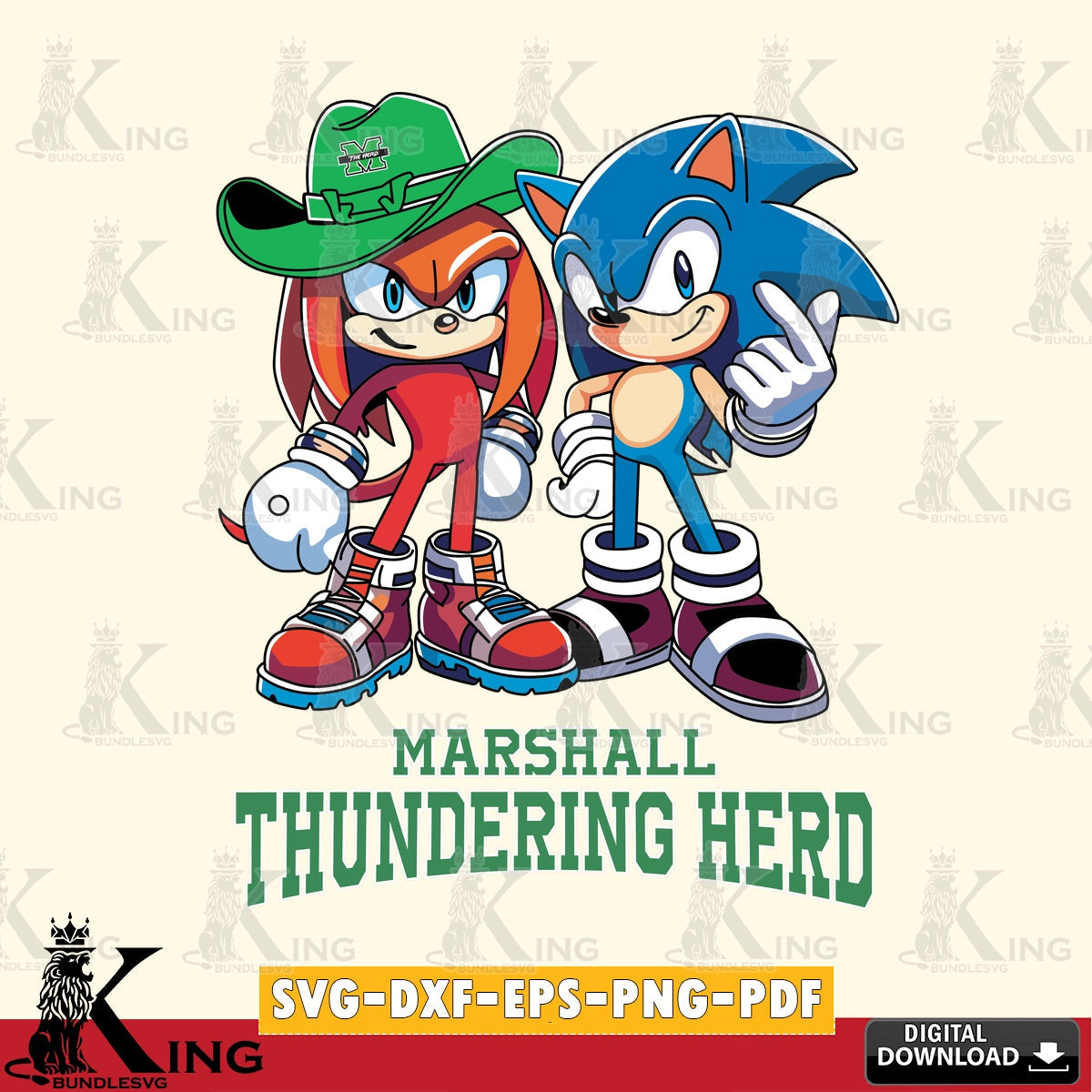 Hand-drawn style art of Marshall Thundering Herd Sonic & Knuckles Football Mascot, high-quality vector for DIY scrapbooking and