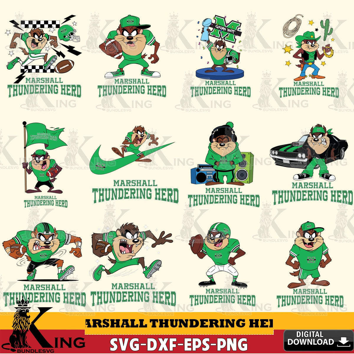 Marshall Thundering Herd Taz Football NCAA Bundle SVG file, Cut file , Digital Download , Instant Download, Taz svg, NCAA svg