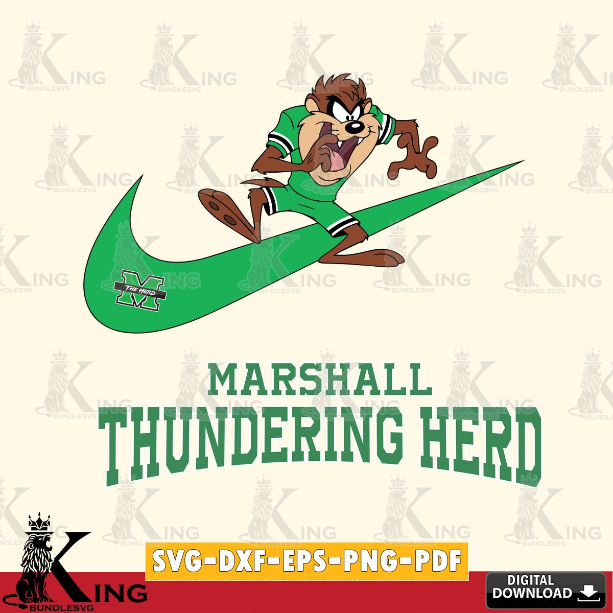 Marshall Thundering Herd Taz Football Nike SVG file, Cut file , Digital Download , Instant Download, Taz svg, NCAA svg