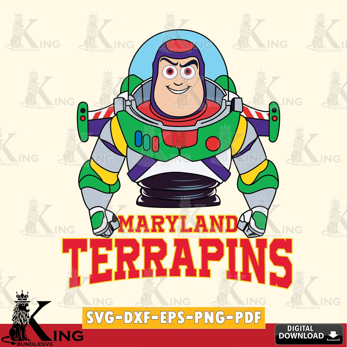 Creative design featuring Maryland Terrapins Buzz Lightyear Football, NCAA SVG PNG design suitable for Glowforge and laser cutting