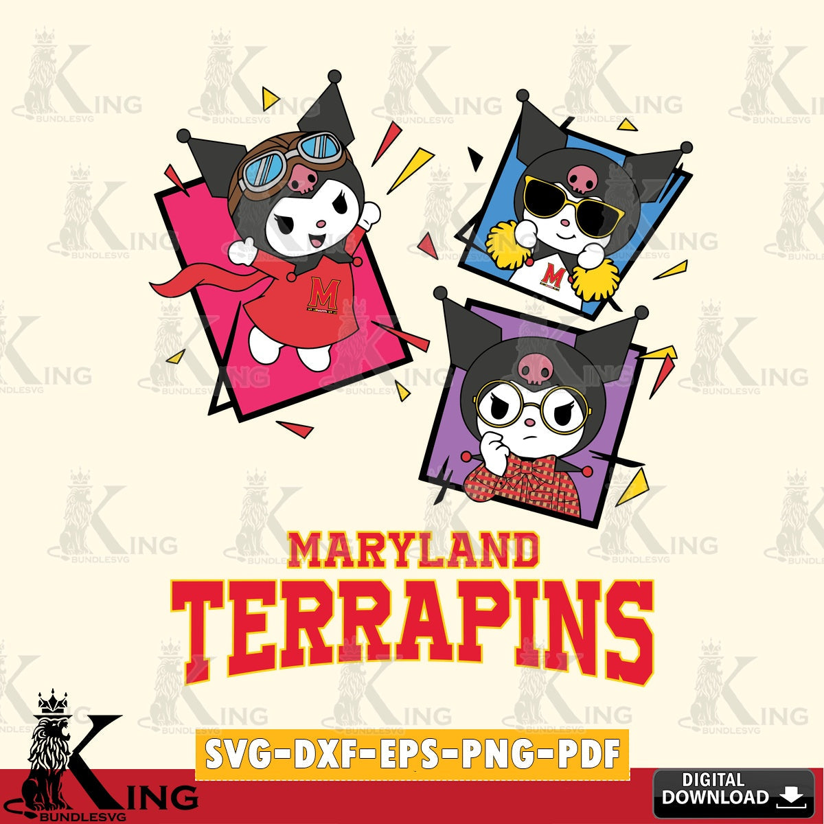 Maryland Terrapins Kuromi Action Football SVG file, Cricut, Cut file , Digital Download , Instant Download, Sanrio svg, Clipart