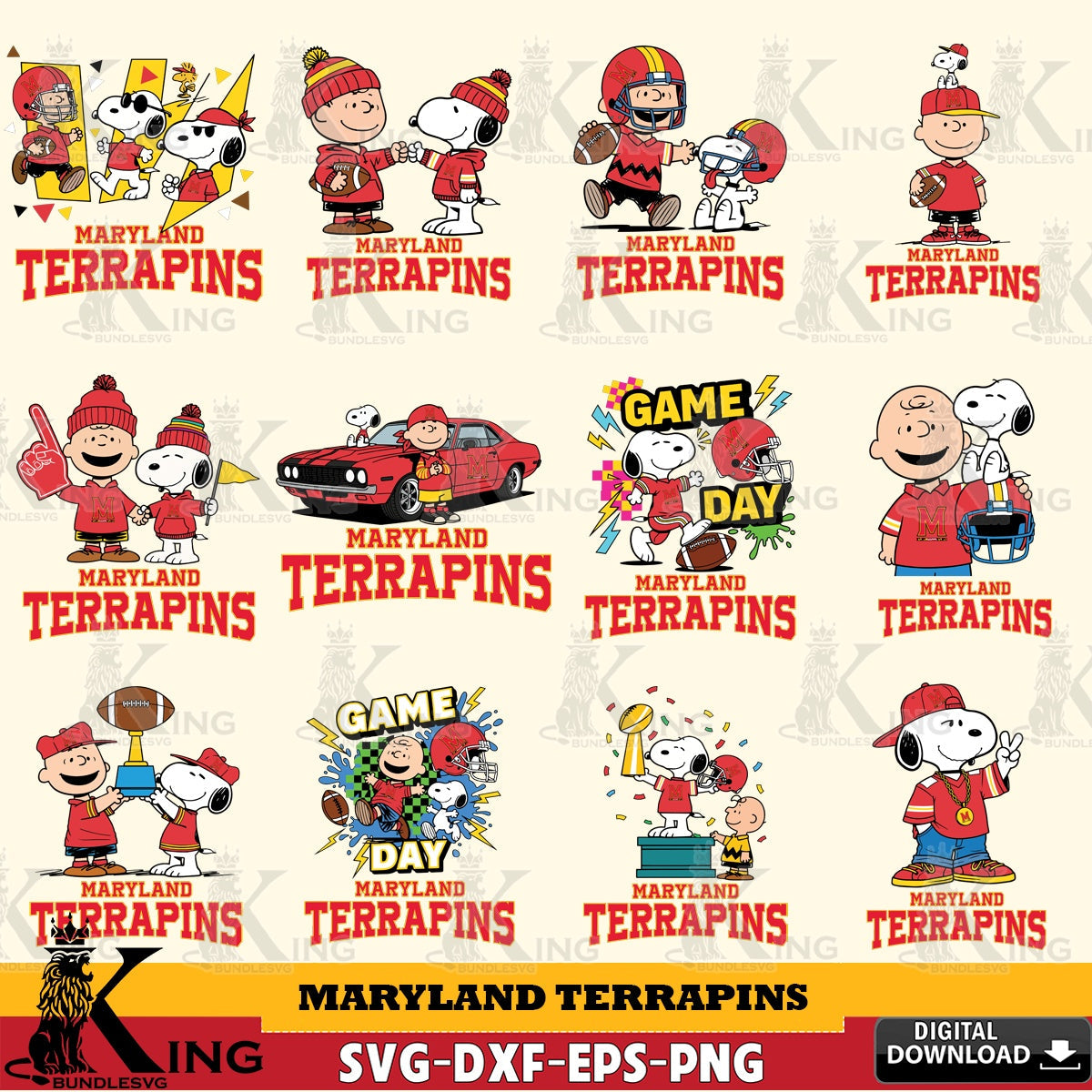 Maryland Terrapins Peanuts Football NCAA Bundle SVG, Cricut, Cut file , Digital Download , Instant Download, Peanuts svg, NCAA svg, Football svg, Sport svg