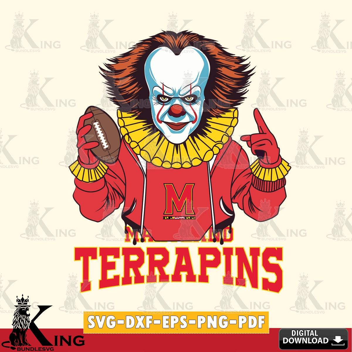 Vector design showing a Maryland Terrapins Pennywise football player, a cut file ideal for vinyl projects and T-shirt printing.