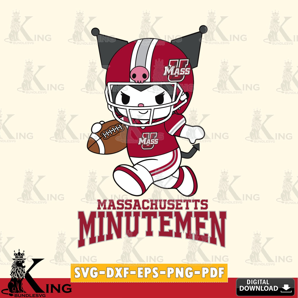Massachusetts Minutemen Kuromi Football Run SVG file, Cricut, Cut file , Digital Download , Instant Download, Sanrio svg, Clipart